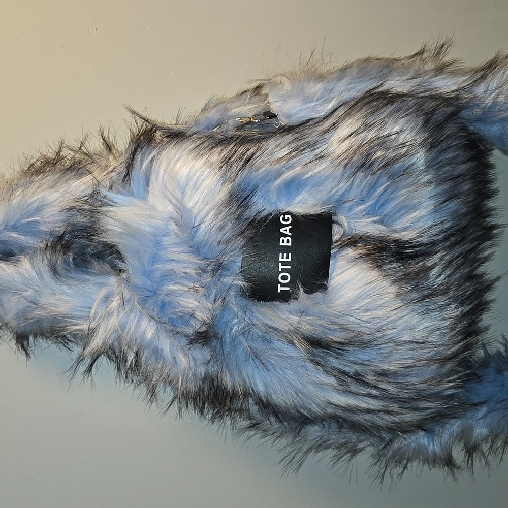 Stylish Blue and Black Faux Fur Tote Bag